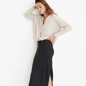 Madewell Drawstring Midi Slip Skirt in Leopard Jacquard (Size 12)